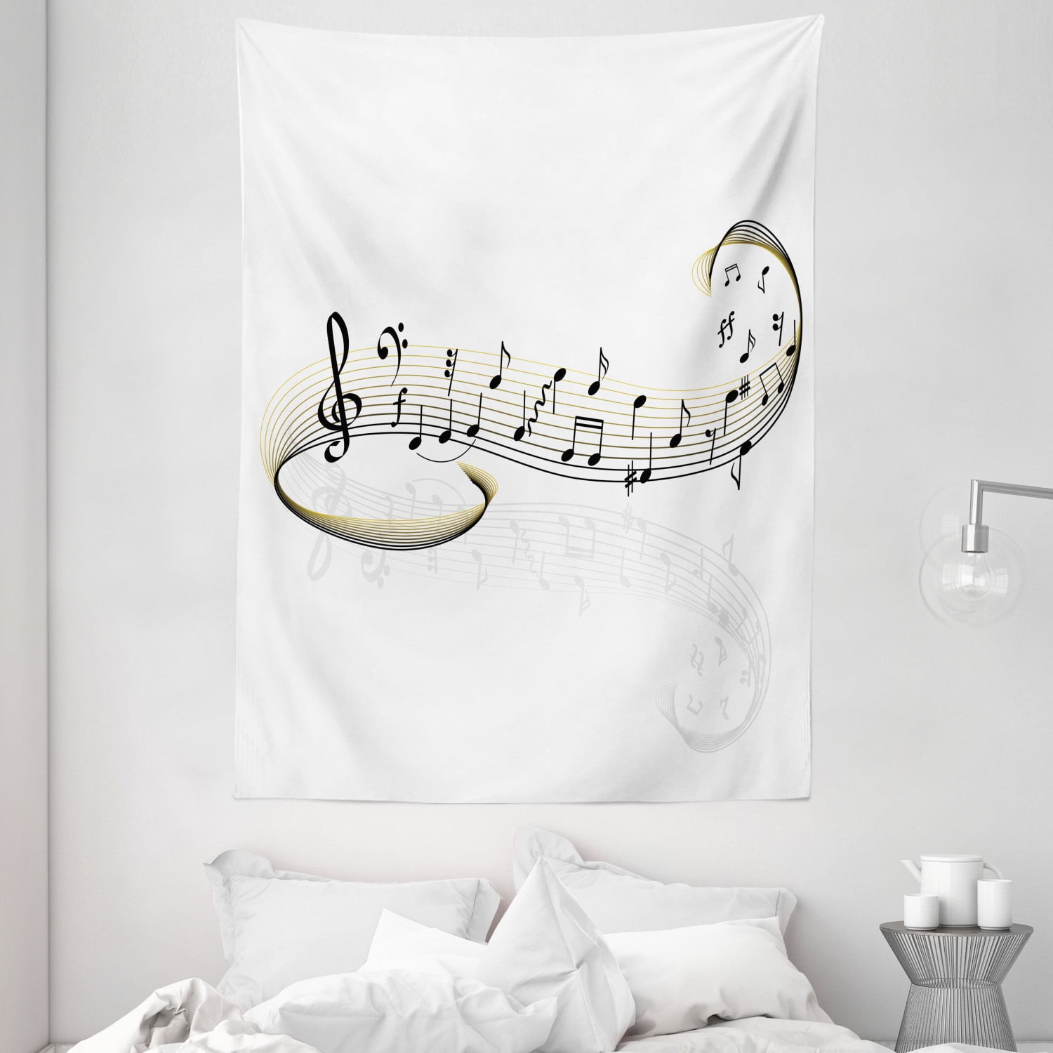 Music Tapestry, Bass Abstract Treble Chef Notes of Musical Art on Plain