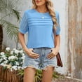 thumbnail image 2 of Uaswgudfs Women's Summer Blouse & T-Shirts: Casual Short Sleeve Shirts with Curved Hem, Round Neck Solid Top, 2 of 7