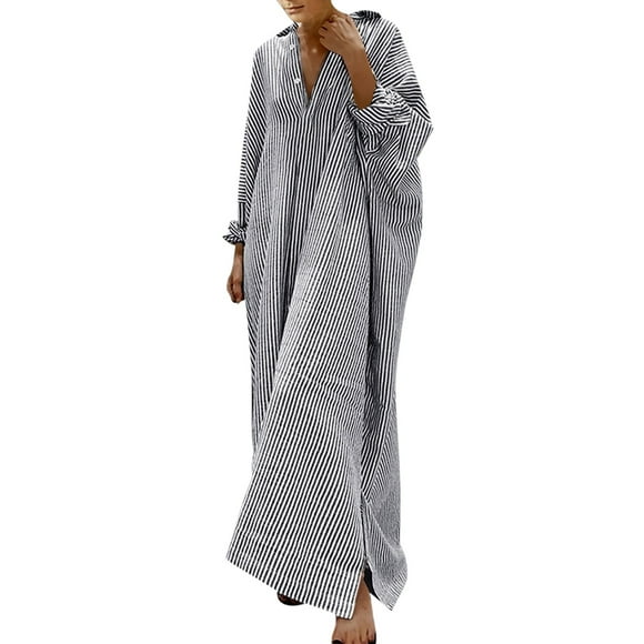 JIRNDf Summer Dress For Women Trendy 2025 Stripe Linen Shirt Loose Maxi Sundresses For Women Boho Dress Black XL