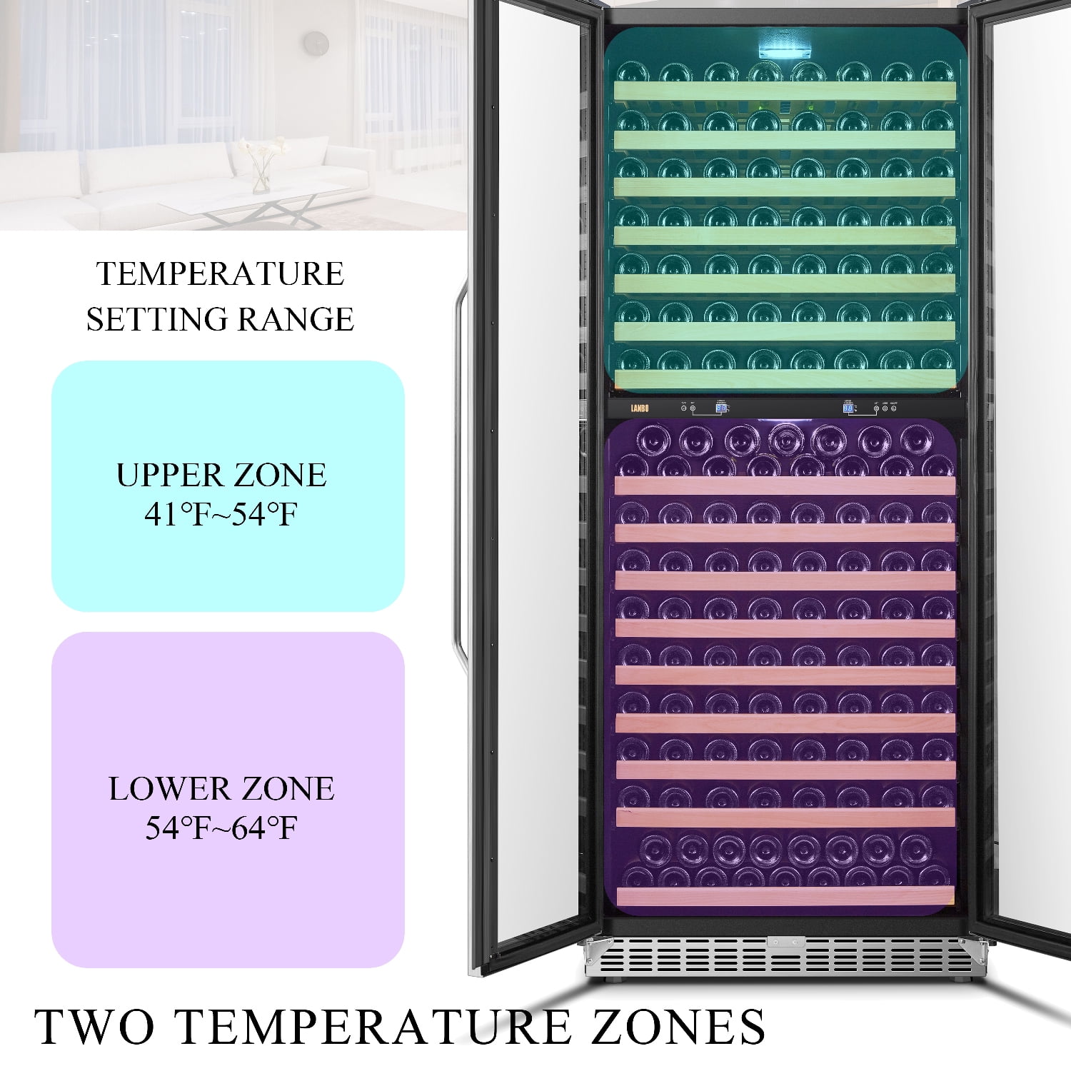 Lanbo 32 inch 255 Bottle Dual Zone Compressor Freestanding Wine Refrigerator
