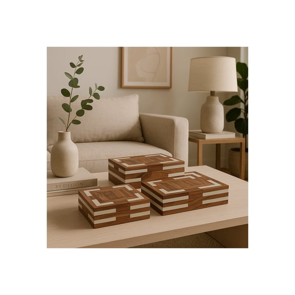 Decorative Boxes with Lid for Home Decor - Contemporary Jewelry and Storage Boxes for Keepsakes, Photos, and Accessories - Perfect Organizer for Bedroom or Coffee Table Decor - Set of 3, 4", 3" Ivory