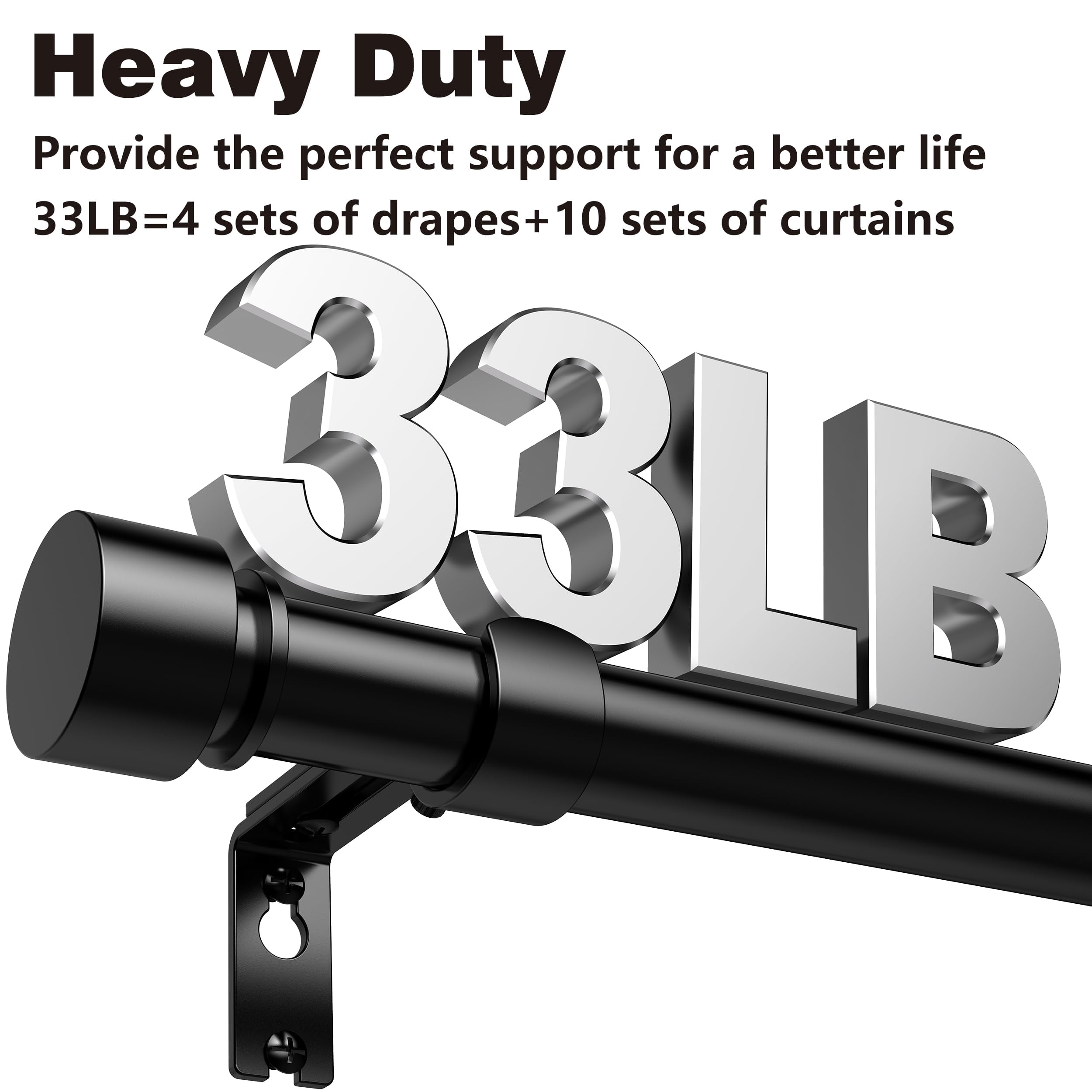 Titanock Black Curtain Rod 17 to 128 inch for Window 120 inch, Adjustable Heavy Duty Thick Matte Black Modern 10 ft