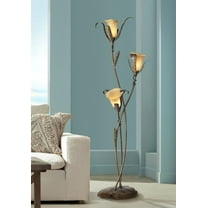 Franklin Iron Works Intertwined Lilies Rustic Farmhouse 68 1/4" Tall Floor Lamp Smart Socket Bronze Gold 3-Light Amber Glass for Living Room