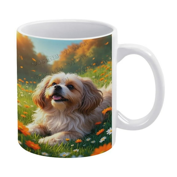Stylish Shih Tzu Dog Art Coffee Mug - 11 oz White Ceramic Cup for Home or Office Decor