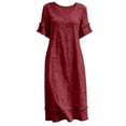 thumbnail image 4 of Ayolanni Women Summer Dresses V Neck Short Sleeve Solid A-Line Maxi Dress Lightweight Daily Flowy Cotton Linen Long Dress with Ruffle Sleeve Red M, 4 of 9