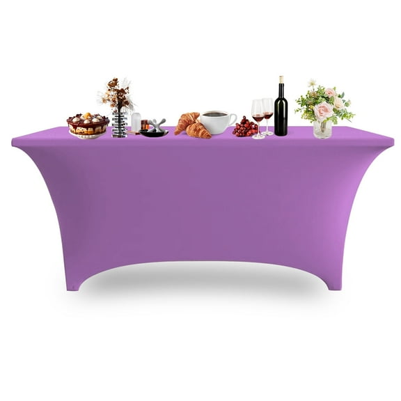 6FT Spandex Table Cover Rectangular Stretch Spandex Tablecloth, Table Clamps for Outdoor Picnic Beach Party Camping,Light Purple,1 Pack