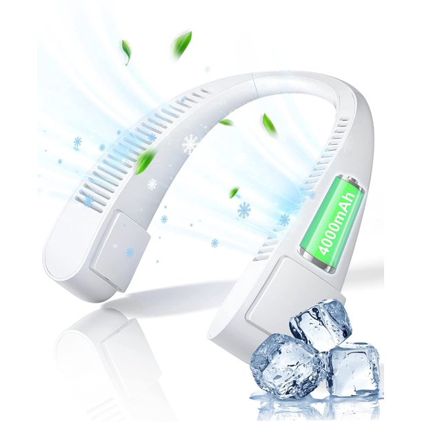 Neck Fan Air Conditioner, Delamu Portable USB Rechargeable Neck Fan for Women Kids, White