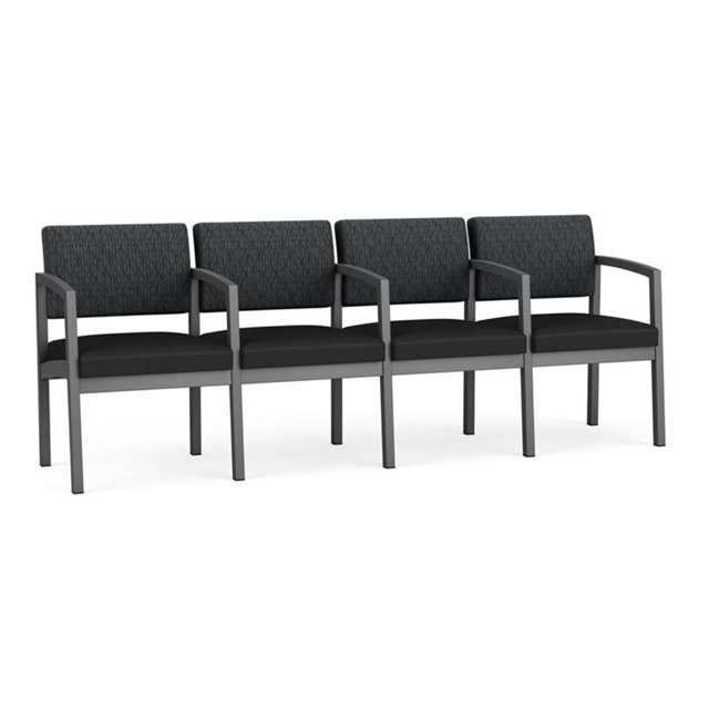 Fauteuil d'Attente de Réception Lenox en Acier à 4 Places / Acier Charbon / Gris Foncé / Noir