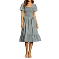 thumbnail image 2 of IUYRTFE Women's Floral Square Neck Short Sleeve Ruffle Hem Dress – Slim Waist A-Line Midi Dress for Summer Casual Wear, 2 of 6