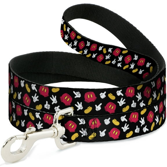 Disney Pet Leash, Dog Leash, Mickey Mouse Costume Elements Scattered Black, 4 Feet Long 0.5 Inch Wide