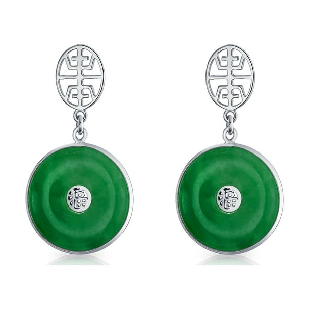 Cercle de Style Asiatique Rond Donut Bonne Fortune Fu Caract re Chinois Symbole Teint Vert Disque de Jade Boucles d Oreilles Goutte pour les