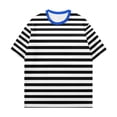 thumbnail image 4 of Short Sleeve Shirts for Women Casual Stripe Loose Crew Neck T Shirts Fashion Elegant Breathable Basic Blouses Vacation Clothes Light Black S, 4 of 4