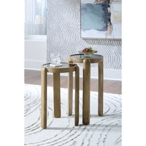 Signature Design by Ashley Jossor Accent Table Set, Mango Wood with Glass Tops, Light Brown