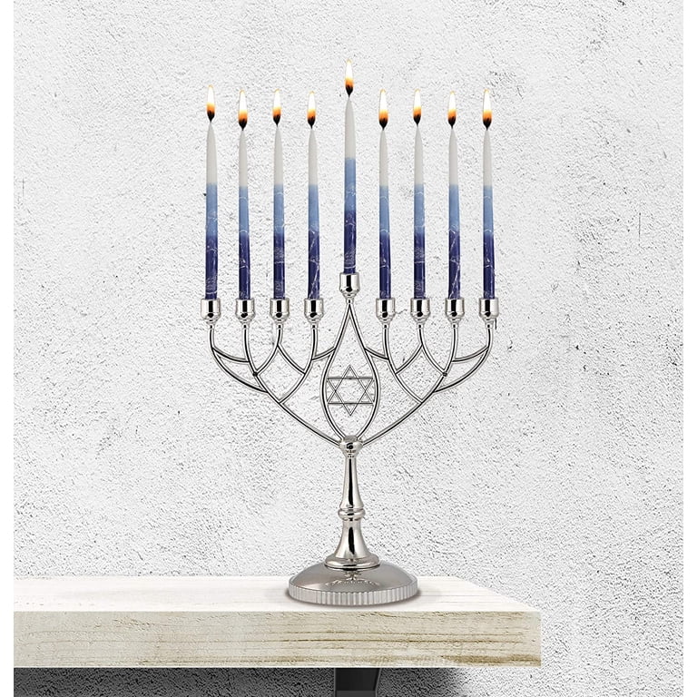 Zion Judaica Traditional Geometric Menorah, 9", Silver-Plated photo 6