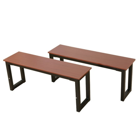Banquette For Sale Dining Bench,2Pcs Dining Chairs Seat Iron Frame Banquette Bench Entryway Bench Footrest Contemporary Narrow Bench for Dining Party Garden Patio Lawn Teak Color ()