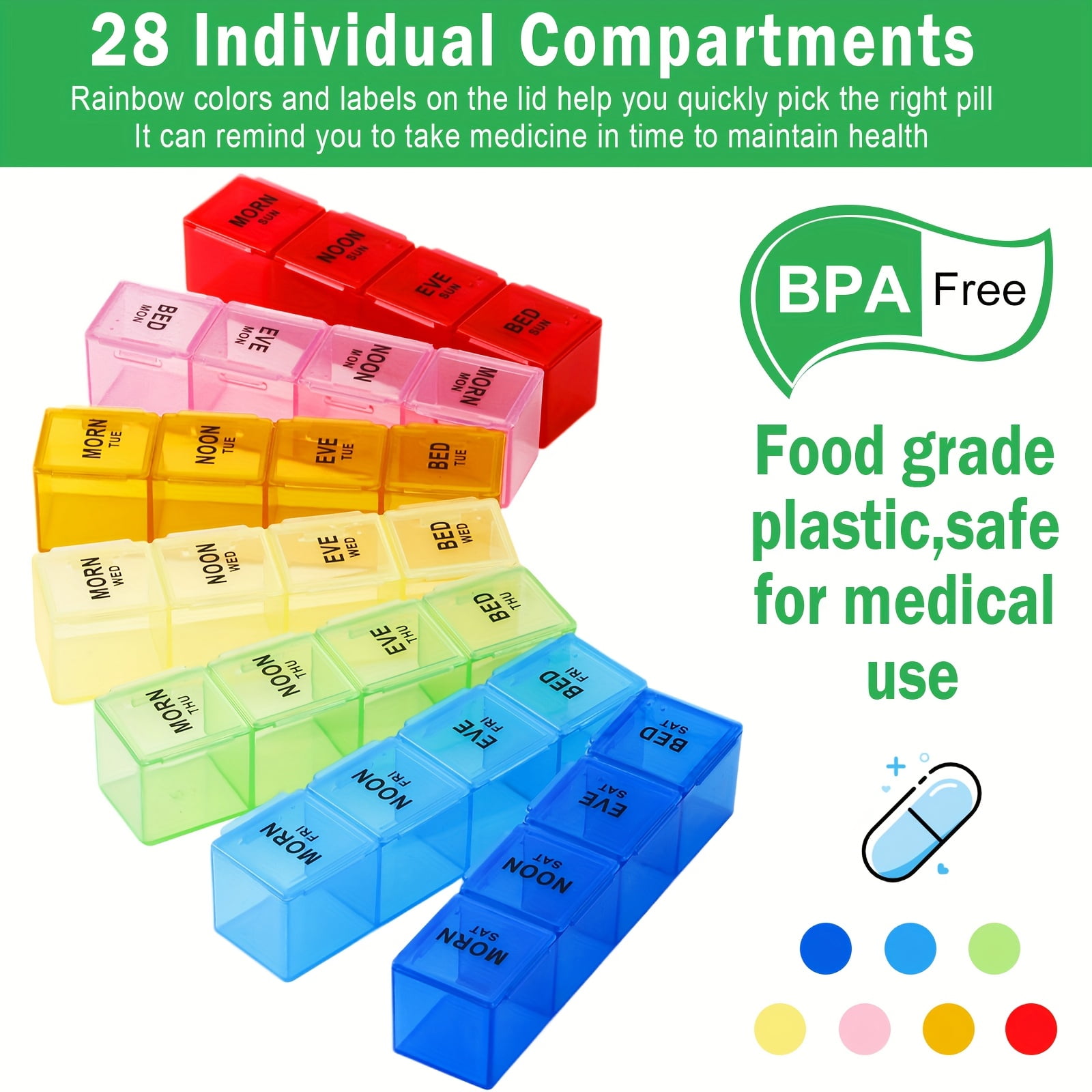 4Pcs Monthly Pill Organizer, Pill Organizer 4 Times A Day, 30 Day Moisture-Proof Pill Storage Box, Plastic Material, 10.2×5.5×1.4Inch, Portable Medicine Organizer for Daily, Travel Use