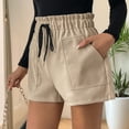 thumbnail image 5 of CheerKidz Women's Comfortable Short Pants Fashion Hight Waist Wide Leg Shorts Solid Color Casual Elastic Waist Woolen Shorts with Pockets(Beige,L), 5 of 9