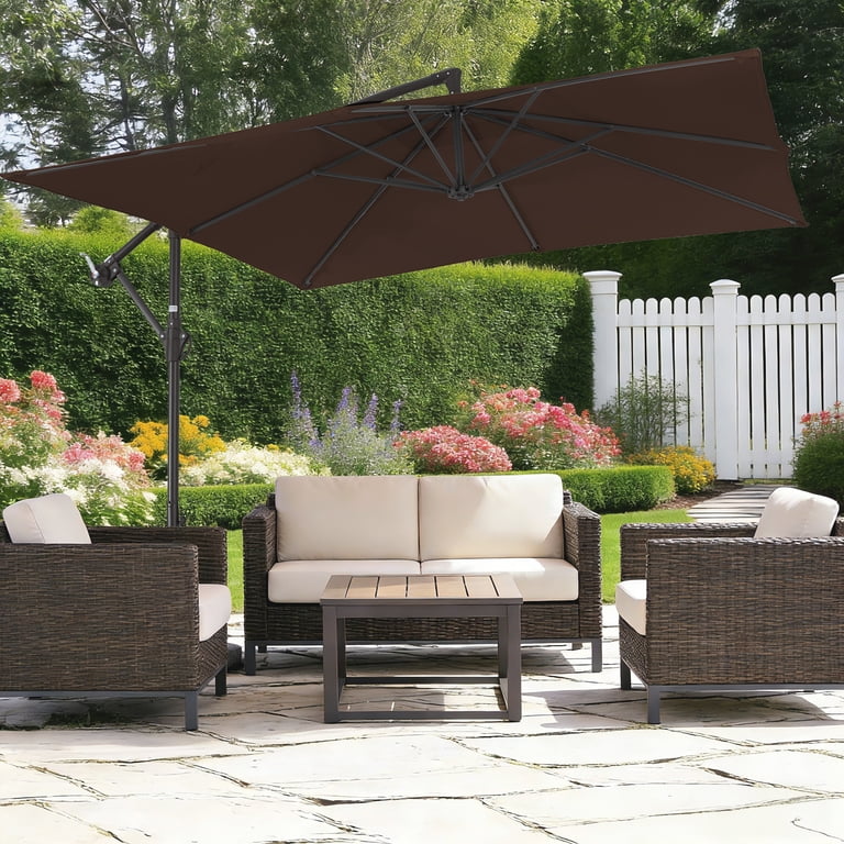 brown square patio umbrella with lights Best Choice Products 9ft Deep Solar Powered LED Lighted w/Woodgrain Pattern, UV-Resistant Fabric, Hand Crank Upgrade your outdoor experience with our patio umbrella featuring LED light Brown - Solar Lighted -