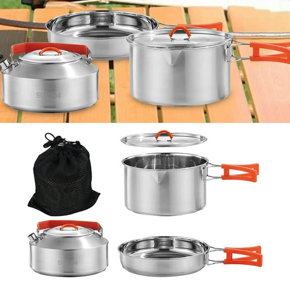 Camping Cookware Set Camping Pot and Pan Durable 3Pcs/Set Compact Portable Camping Cooking Set with Kettle for Camp Outdoor