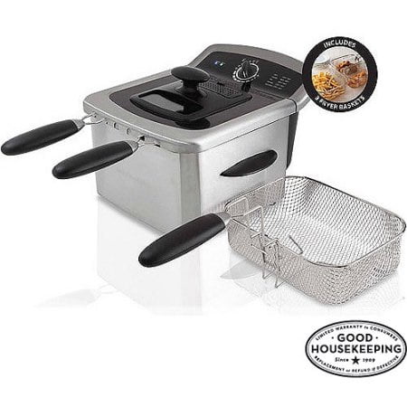 FARBERWARE 4L Dual Deep Fryer, Stainless Steel with Charcoal Air Filter, Enamel-coated Oil Pan