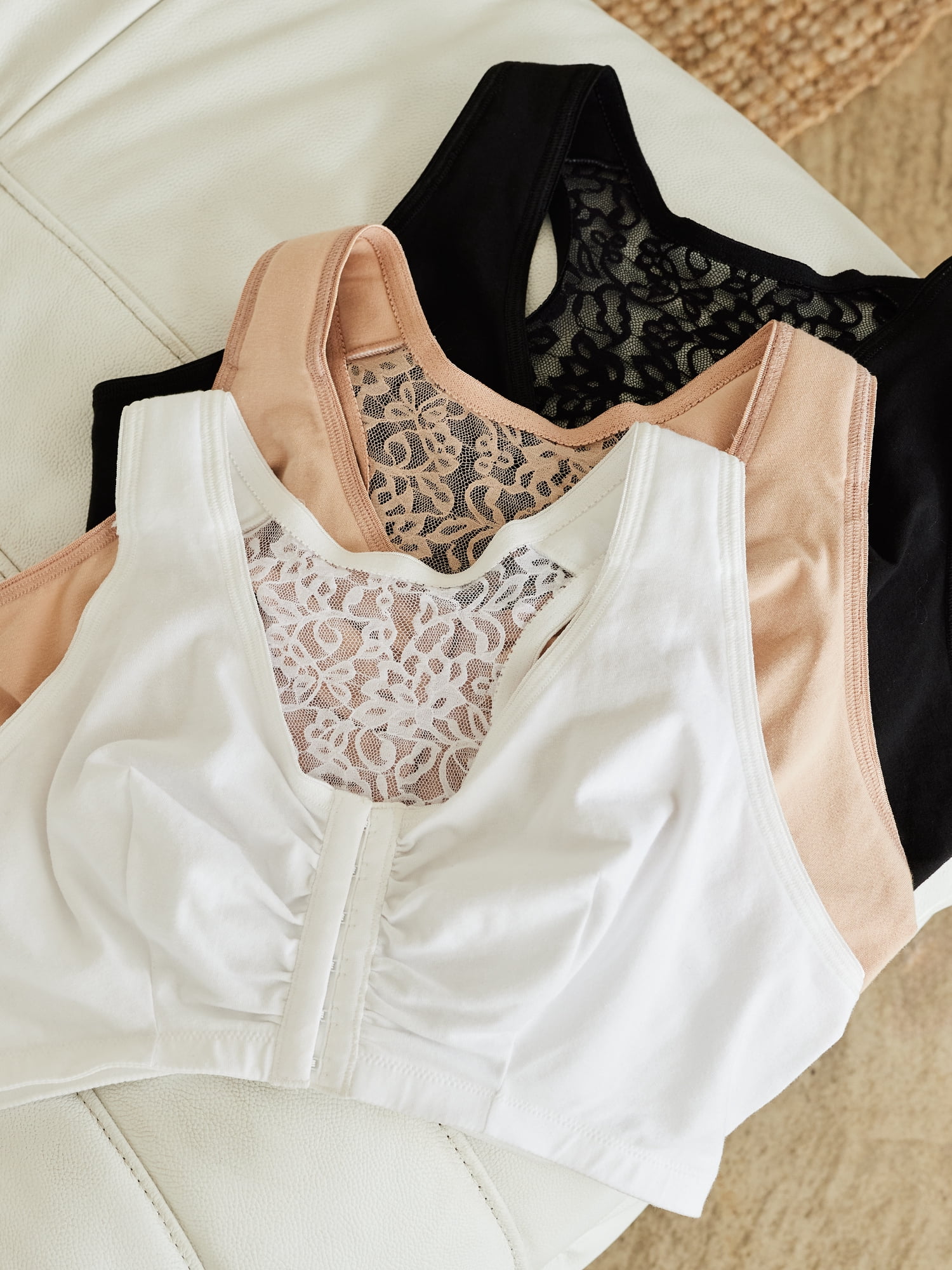 Leading Lady, The Indy, Unpadded Wireless Bra, Lace Racerback, Front Close, Light Support, Comfort, Breathable Cotton Bra (Women's & Women's Plus)
