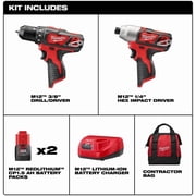 Milwaukee M12 12V Cordless Power Tool Combo Kit 1.5Ah, 2 Pack