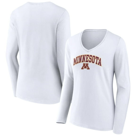 Women's White Minnesota Golden Gophers Campus Long Sleeve V-Neck T-Shirt