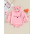 thumbnail image 2 of Suealasg Toddler Baby Girl Valentine's Day Romper Long Puff Sleeve Heart Letter Print One Piece Bodysuits with Headband Set Infant Girl Cute Clothes, 2 of 9