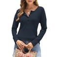 thumbnail image 3 of TARAINYA Womens Henley Long Sleeve Plaid Knit Button-up Shirt Blouse Top Loose Fit V-Neck Cardigan, 3 of 9