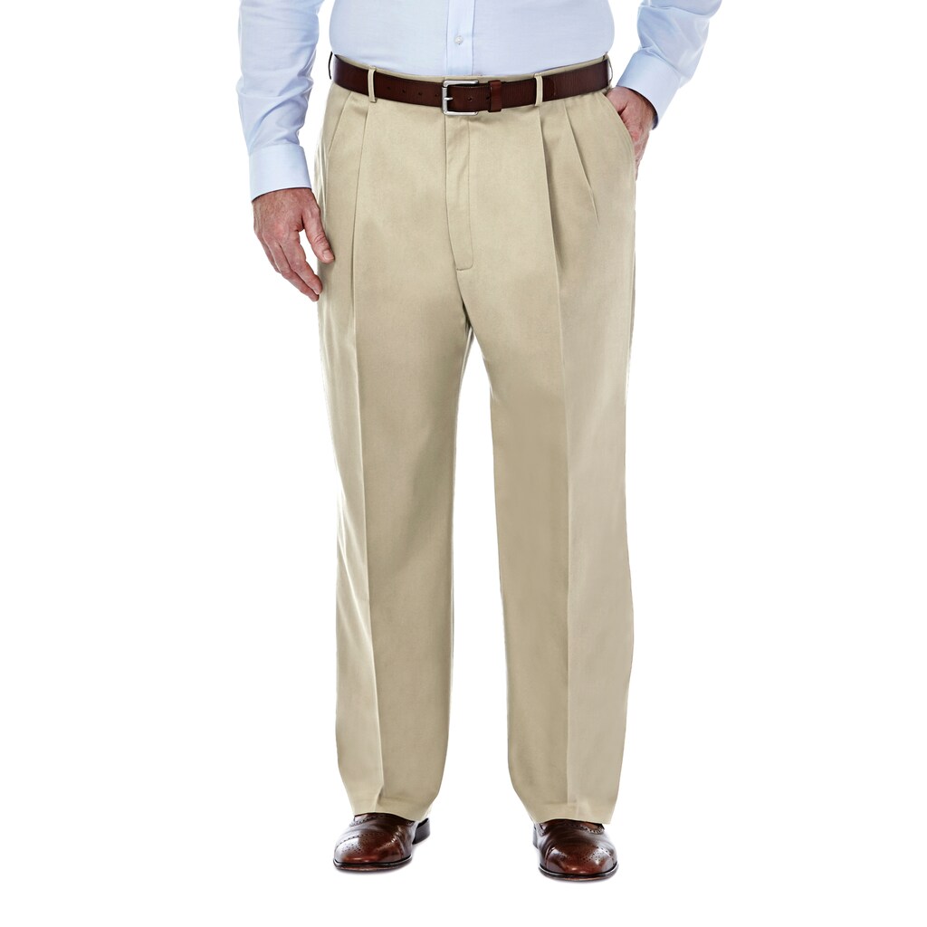 khaki pleated trousers