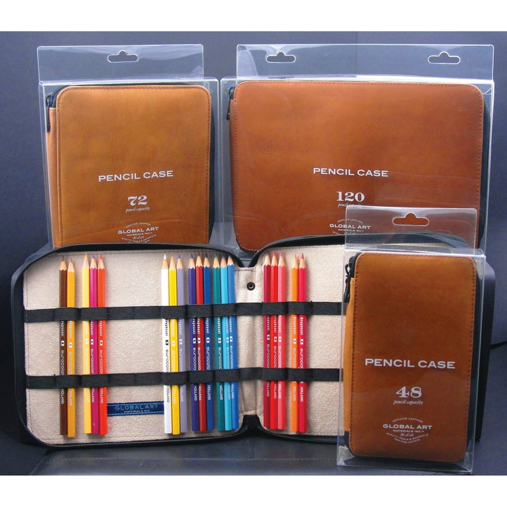 Global Art Genuine Leather Pencil Case, 72Pencil Capacity, Brown