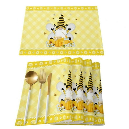 

Sunflower Washable Placemats for Dining Table Set of 4 Sunflower Cute Bee Gnomes Yellow Flower Border Non-Slip Heat Resistant Kitchen Table Mats Farmhouse Placemats 12x18 Inch