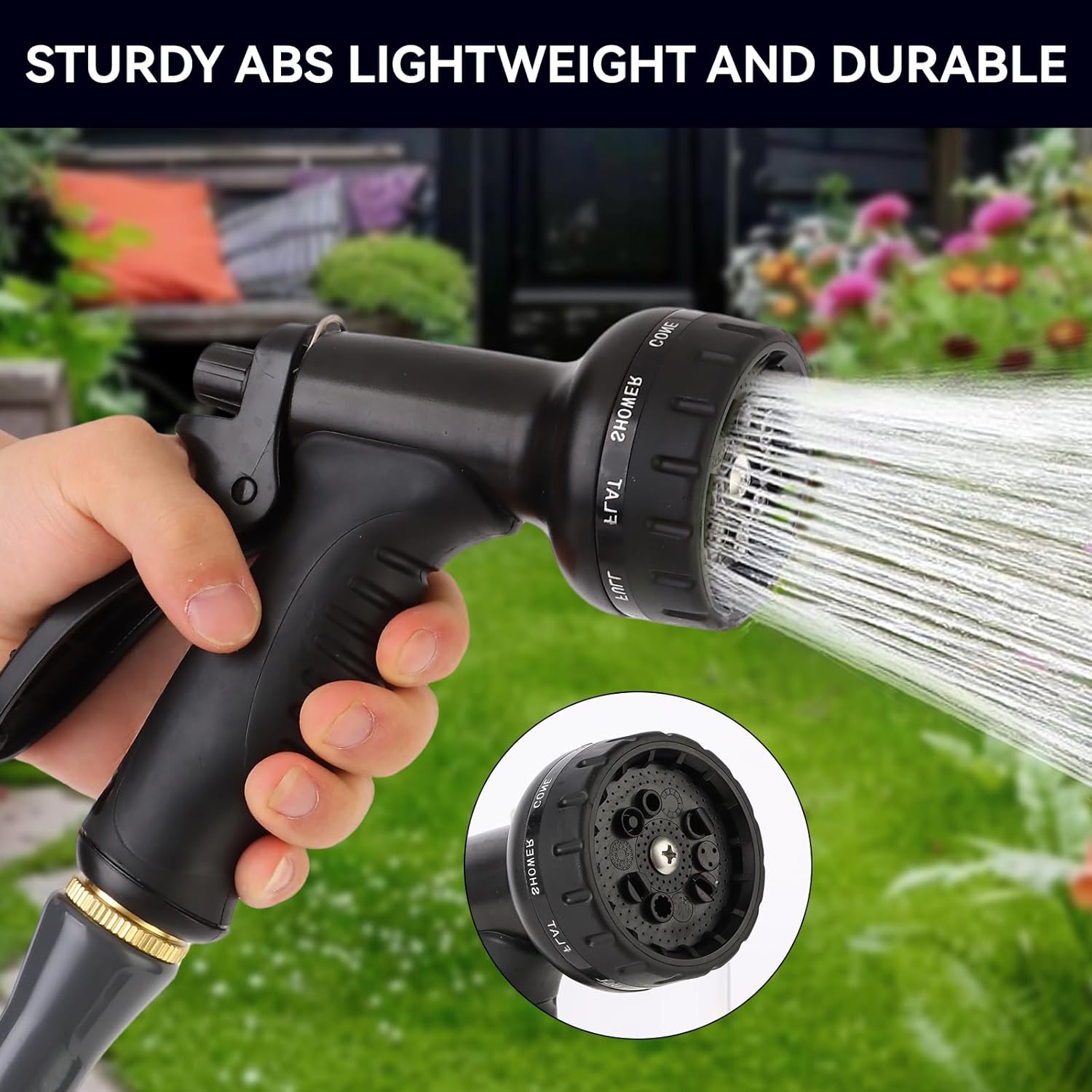 Garden Water Hose Nozzle ABS Water Spray Nozzle with 10 Spray Modes Suitable for Watering Plants, Iawns and Gardens, Car Washing, Cleaning, Showering Pets and Outdoor Fun, Black