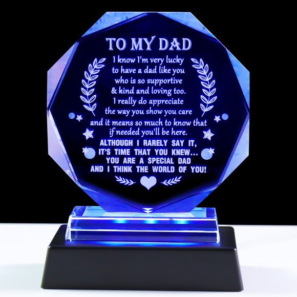 Placa de recuerdo de cristal YWHL grabada con láser con texto a mi padre