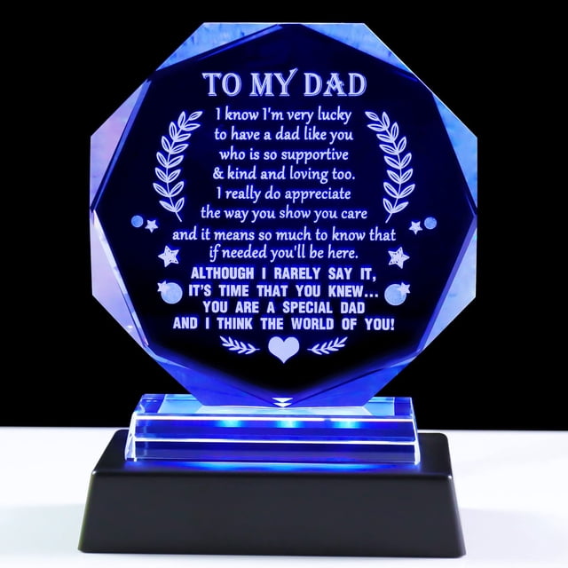 Placa de recuerdo de cristal YWHL grabada con láser con texto a mi padre