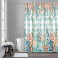 thumbnail image 5 of Summer Beach Shower Curtains for Bathroom, Ocean Colorful Coral Shell Seaweed Starfish Green Plaid Washable Fabric Shower Curtain with Hooks Waterproof Bathroom Decor Sets, 36 x 78 Inches, 5 of 9