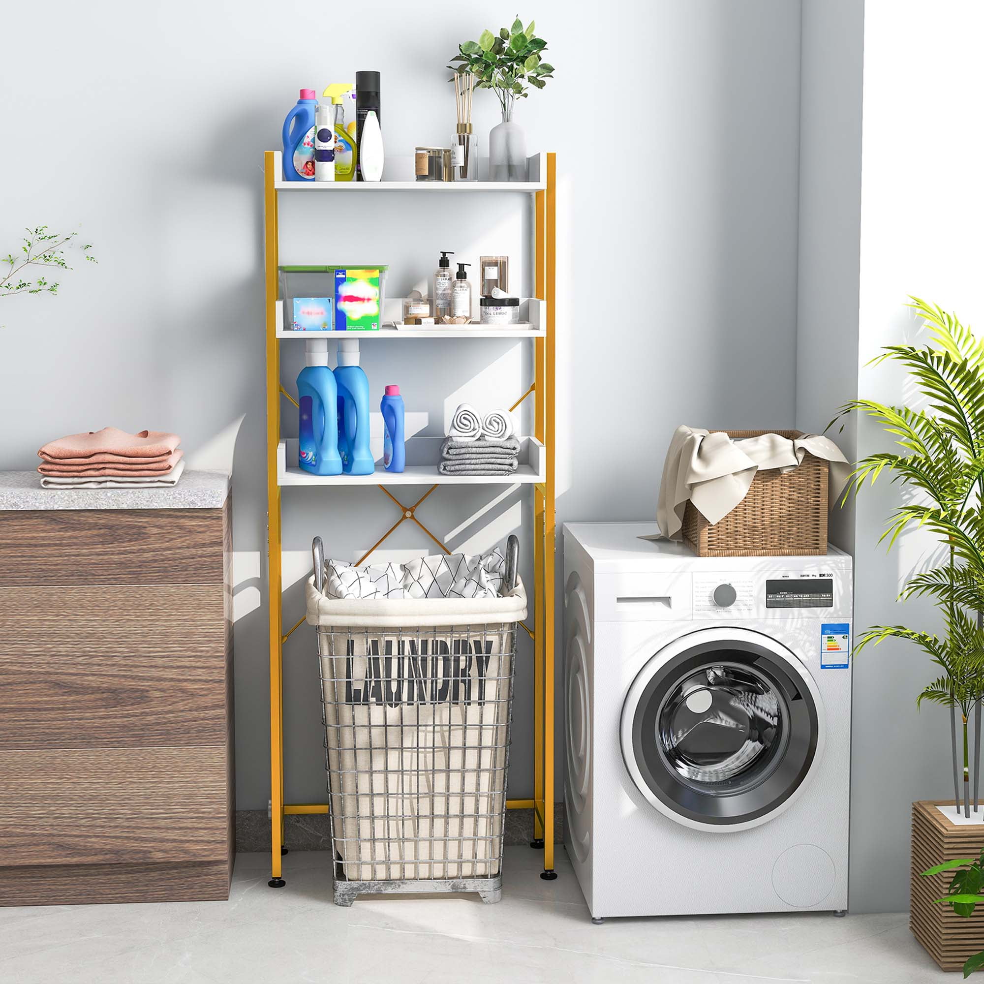 Costway 3Tier OverTheToilet Bathroom Shelf Metal Frame Space Saver Rack with 4 Hooks  (图4) Costway 3Tier OverTheToilet Bathroom Shelf Metal Frame Space Saver Rack with 4 Hooks  (图4)
