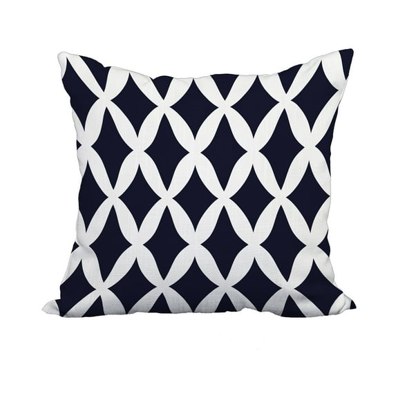 18 x 18 Inch Blue Trellis Print Decorative Polyester Throw Pillow with a Linen Texture