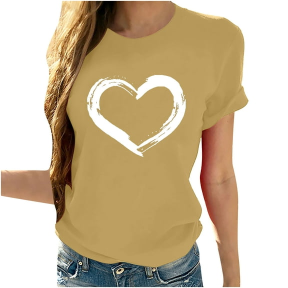 Giftesty Womens Plus Size Women Short Sleeves O-Neck Heart-Shaped Print Casual Tops Blouse T-Shirt