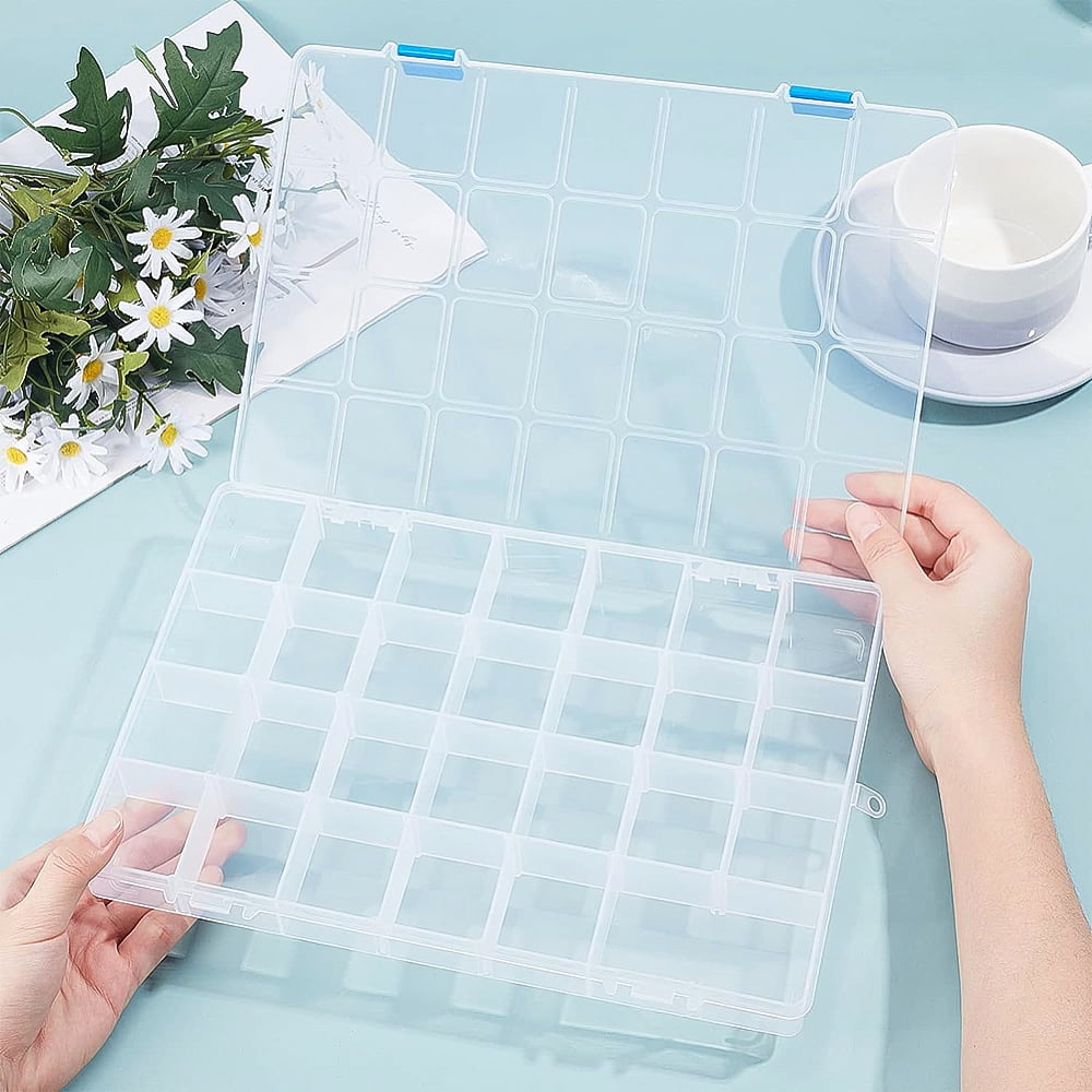 3PCS 28 Grids Plastic Storage Box Jewellery Box Compartment Organizer Earring Storage Containers Clear Plastic Bead Case(11.2x7.9x1.2Inch)DIY