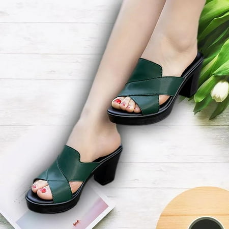 

Cathalem Sandal Flip-Flop Mouth Sandals Wedge Heels Summer Fish Middle Slippers Women Recovery Sandals Women Running Green 6.5