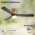 thumbnail image 4 of 52-Inch Solid Wood Ceiling Fan with 3-Color LED Light & Remote Control, Ultra-Quiet DC Motor for Living Room, Bedroom, Office - Gold Finish, 4 of 8