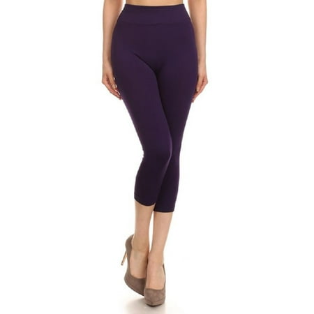 Women Capri Strechy Leggings Tights Slimming Seamless Pants, Purple, One (Best Slimming Leggings Reviews)