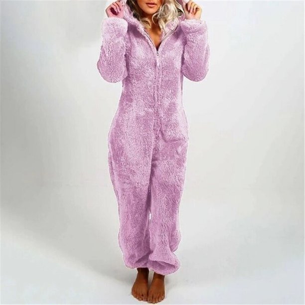 Plus Size Coral Fleece Jumpsuit for Women Christmas Pajamas One-Piece Pyjamas Winter Warm Women Hooded Onesies Sleepwear S-5XL