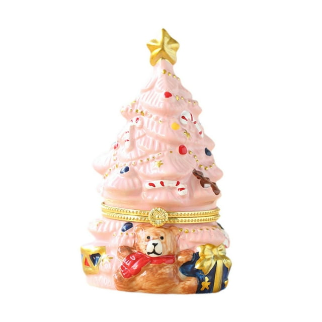 Joyero de árbol de Navidad, adorno decorativo, ideal como regalo, decoración navideña. Rosa