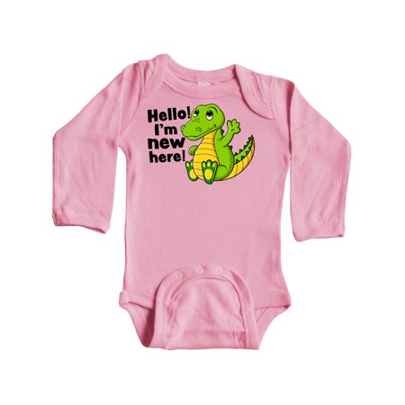 

Inktastic Hello I m New Here with Cute Baby Alligator Gift Baby Boy or Baby Girl Long Sleeve Bodysuit