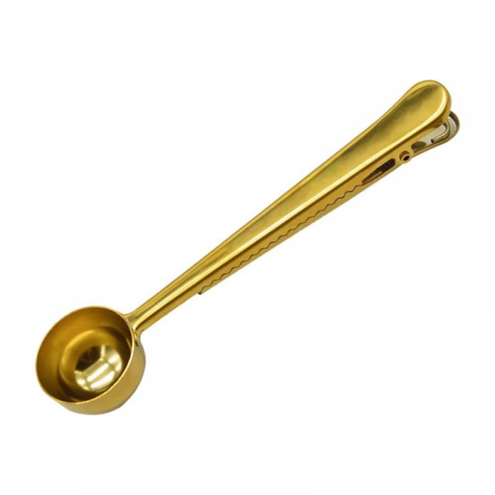 Coffee Scoop & Clip With Clip Stainless Steel Gold colour only 