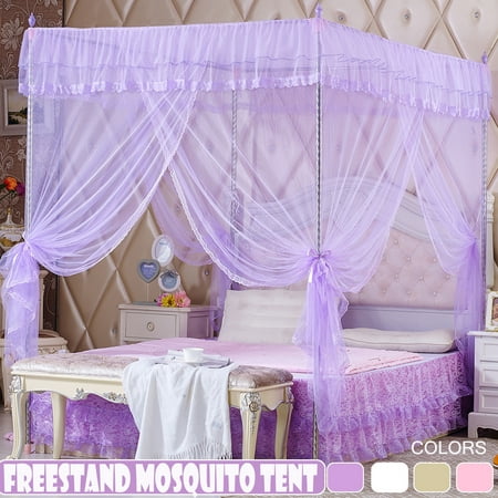Pencil Post Queen Bed Luxury Princess Style 4-Corner Post Mosquito Net Elegant Bed Netting Curtain Panel Bedding Canopy Queen King Sizes 4 Colors ()