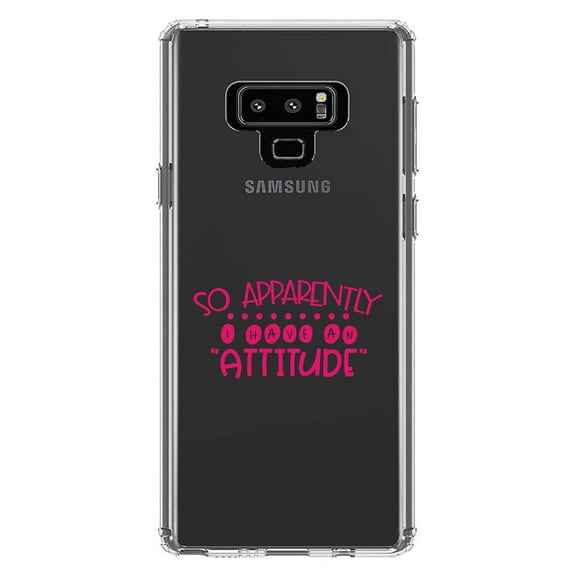 DistinctInk Clear Shockproof Hybrid Case for Samsung Galaxy Note 9 - TPU Bumper Acrylic Back Tempered Glass Screen Protector - So Apparently I Have An Attitude - Pink