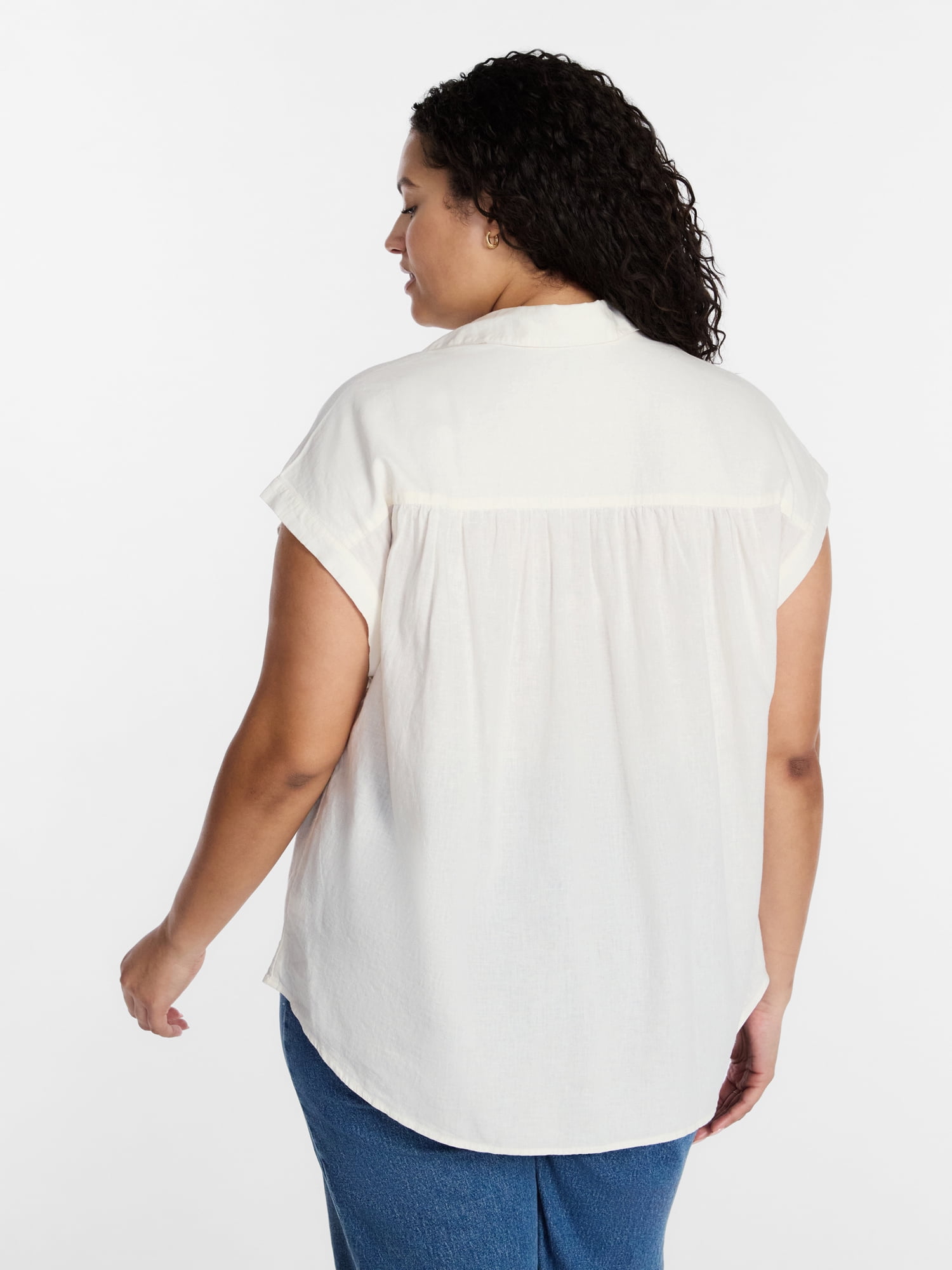 Terra & Sky Women's Plus Linen Camp Shirt, Sizes 0X-5X